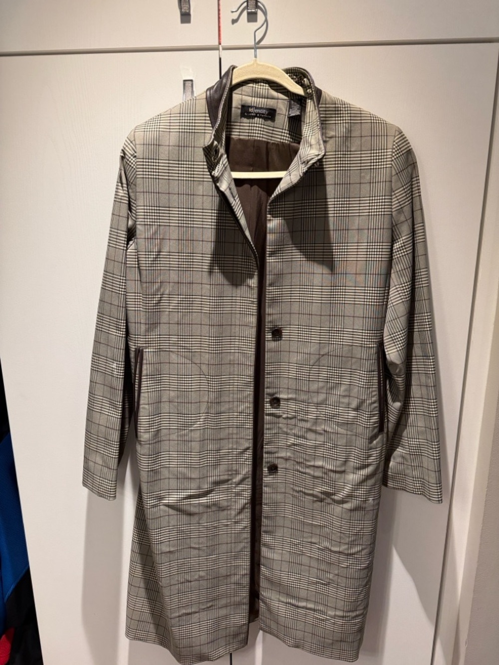 Lord & Taylor Glen Plaid Trench Coat with Brown Trim